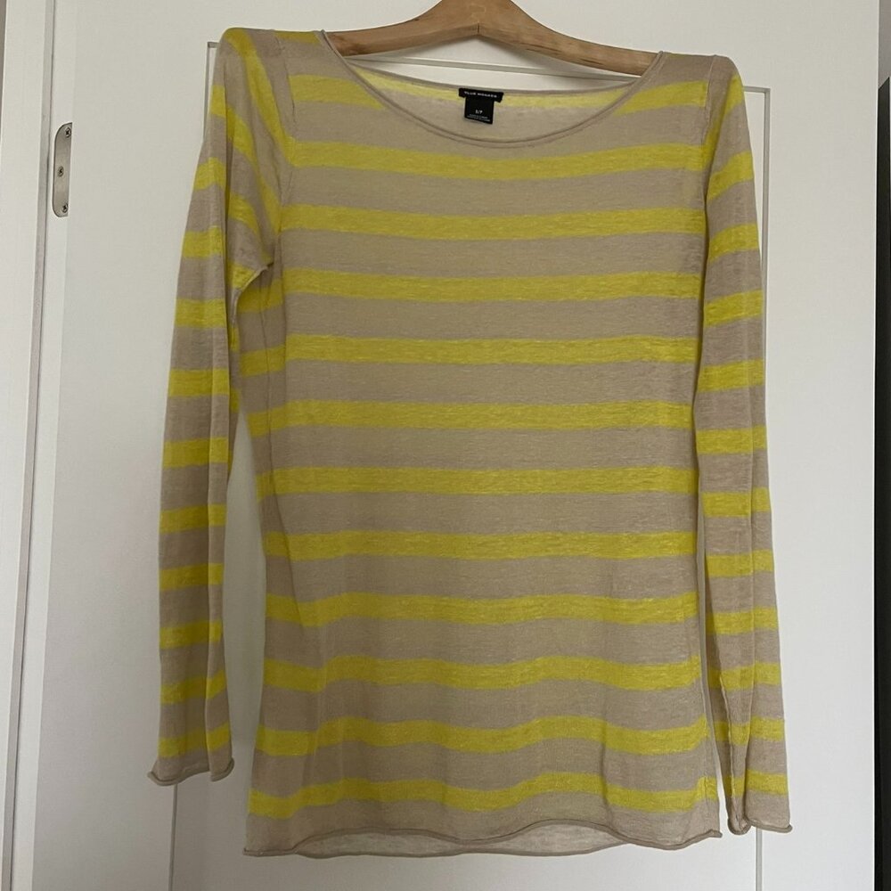 Club Monaco 100% Linen Striped Yellow/Cream Long Sleeve Shirt Size Small